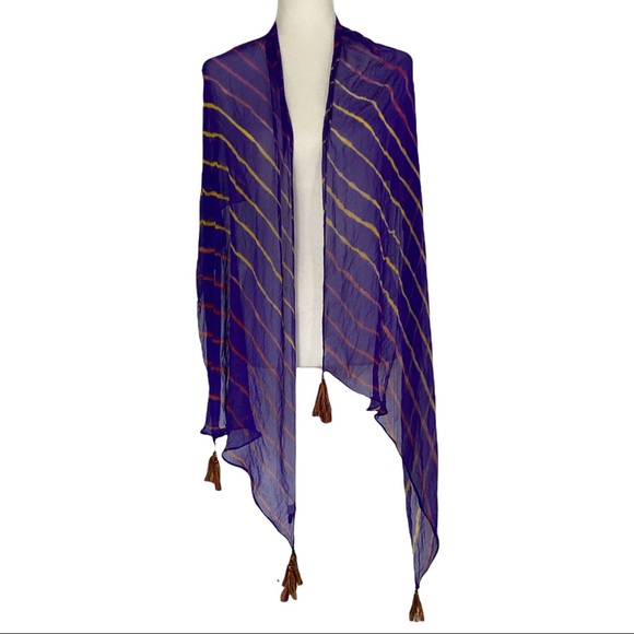 INC International Concepts Tie Dyed Stripes Bias Cobalt Tassel Scarf - Picture 3 of 6